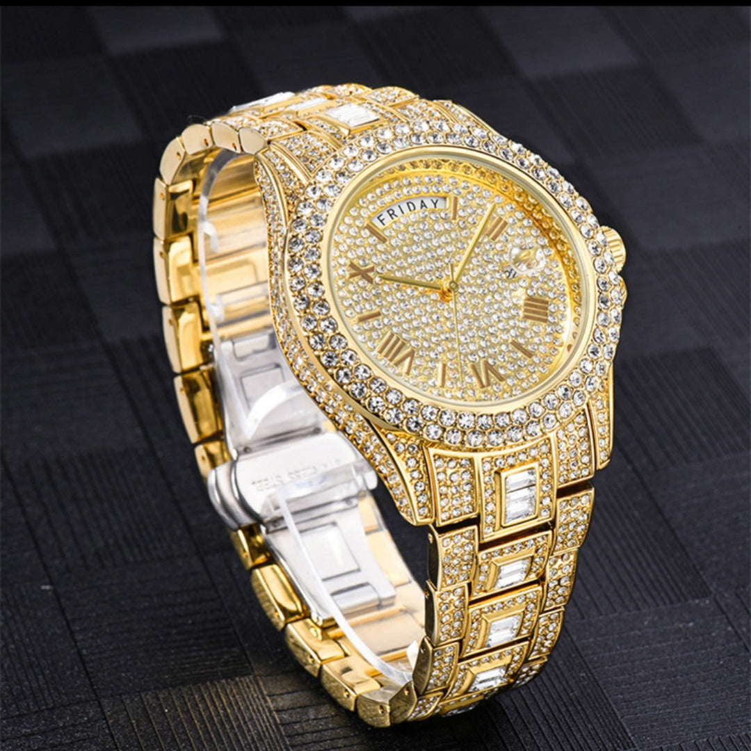 Calendrier des paires d'homme montre Quartz de luxe plein diamant
