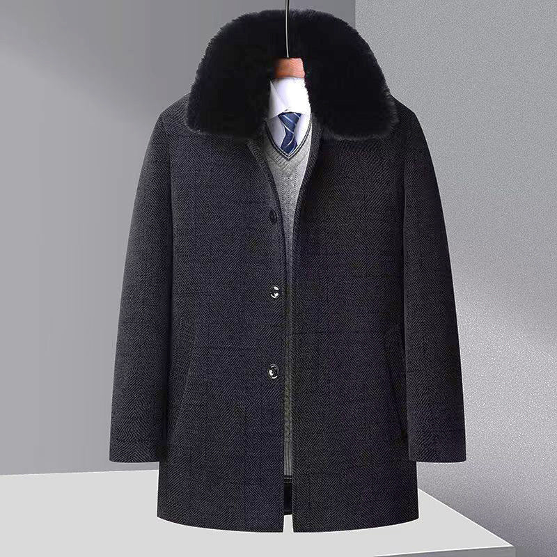 Automne et hiver Men's Trench Coat Chenille Fleece-lined Middle-aged and Oldly Men's Fu