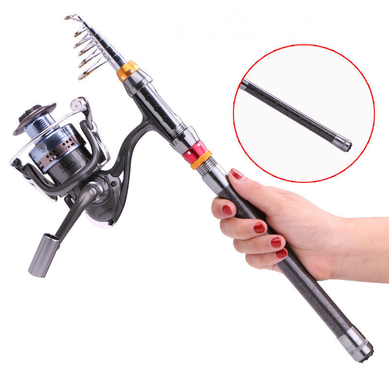 Pêche-Rod-Set Lures Spinning Reel Combo Line Telescopique Carbon-Fiber Travel Et