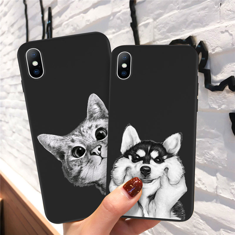 Soft dessin animé chat chien modèle de poisson téléphone mobile cas