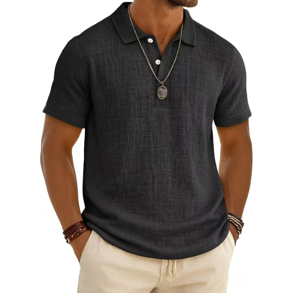 Trendy Men's Casual Solid-color Summer Bamboo-ribbed Coton Polo manches courtes Chemise Homme
