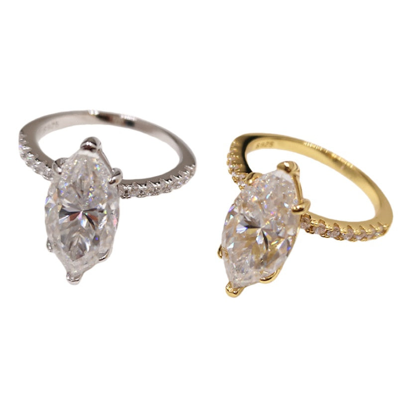 925 Argent Sterling 4 carats Marquise-coupé diamant Moissanite anneau pour les femmes