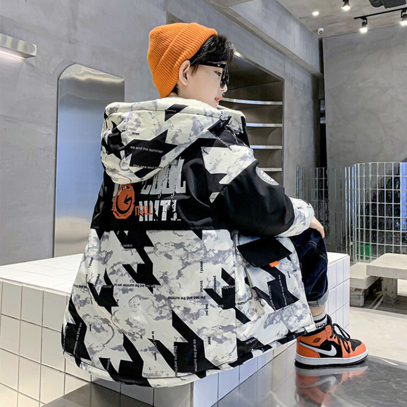 Garçons épais velours vêtements de coton Moyens et grands enfants Camouflage Parka