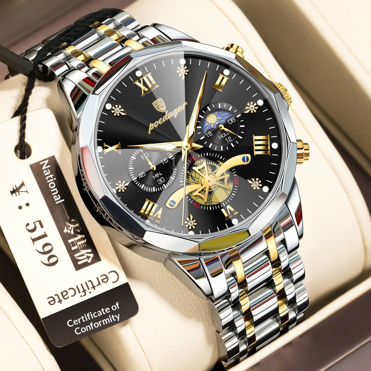 Montre Quartz multifonctionnelle imperméable pour hommes