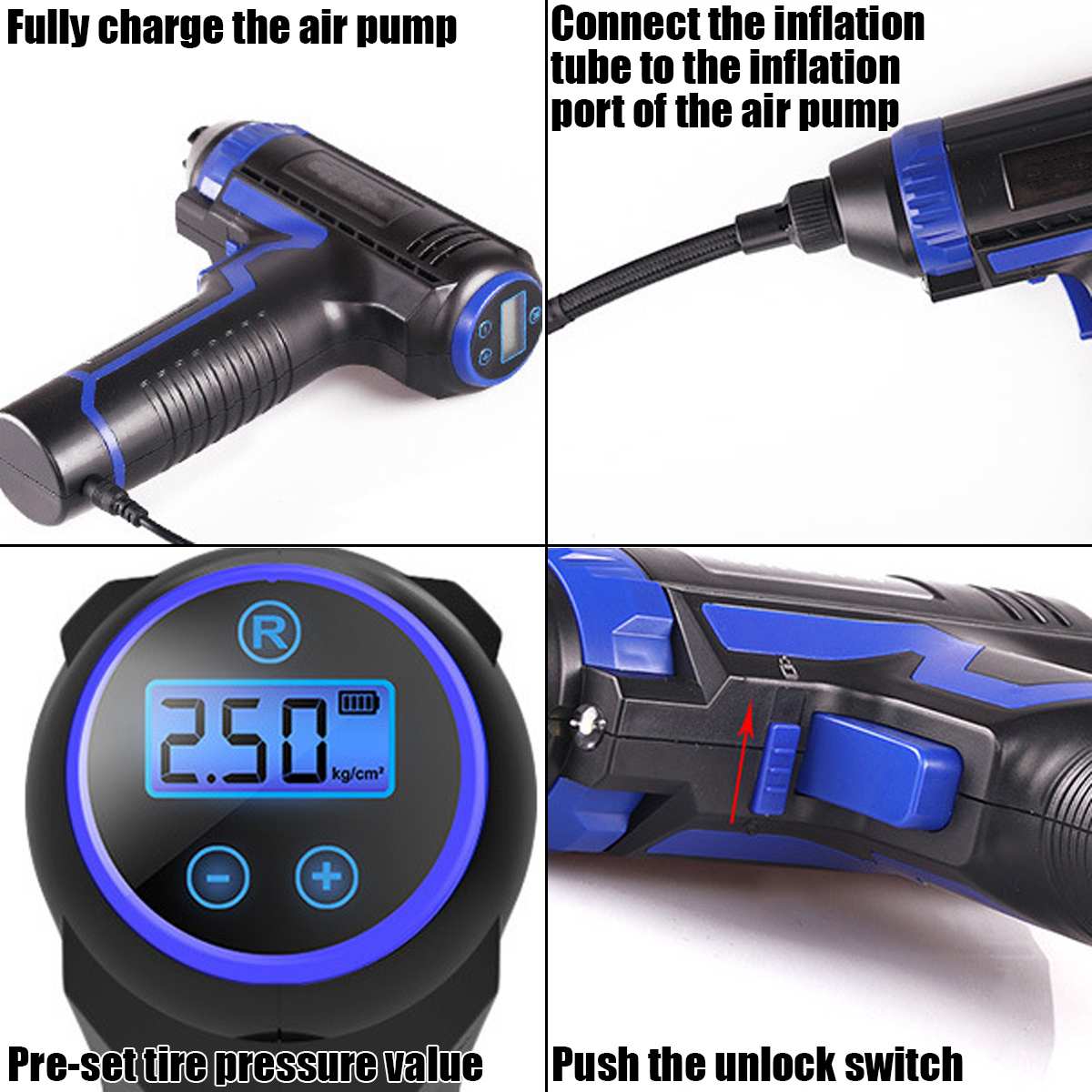 Charging sans fil Portable multi-fonctions de véhicule Pompe de voiture électrique Pneu Air Pum