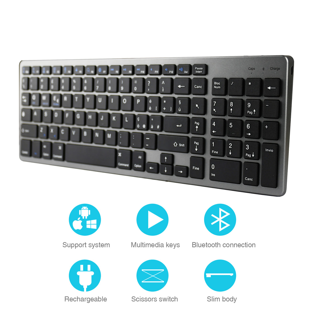 Universal Rechargeable Bluetooth Keyboard for Phone and Tablet