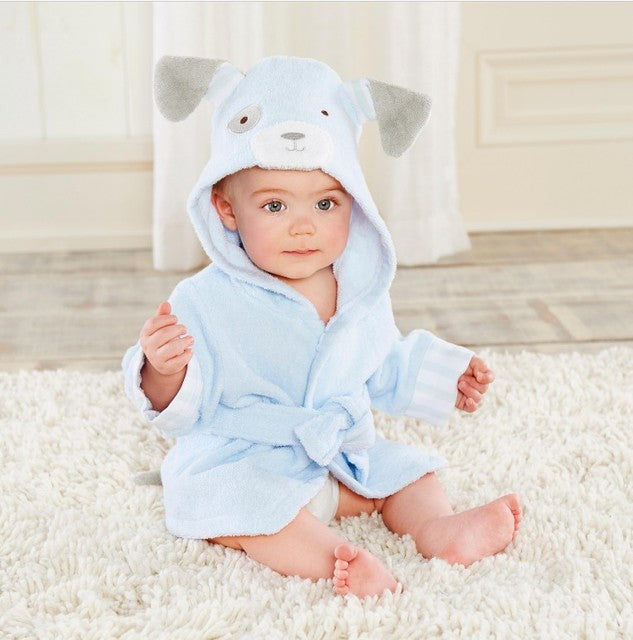 Peigne de bain en coton à capuche pour chiot bleu