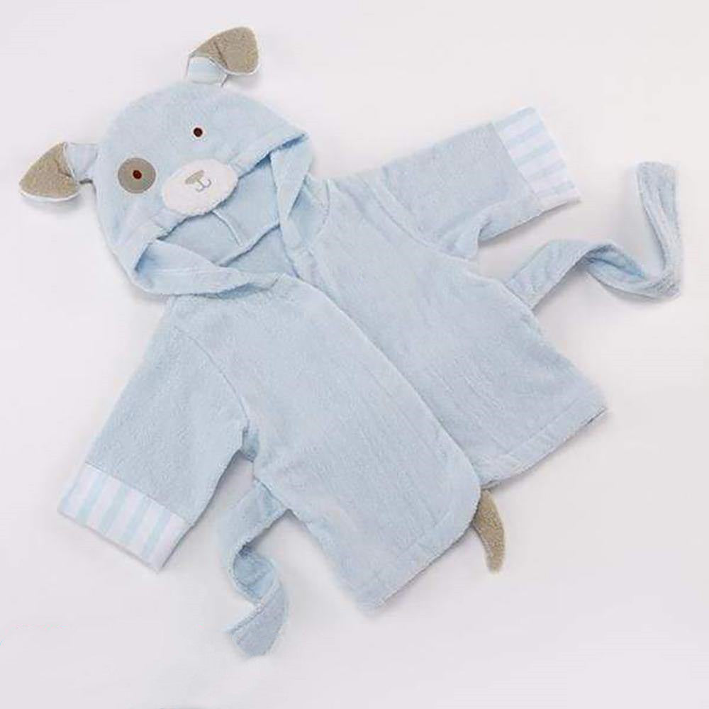 Peigne de bain en coton à capuche pour chiot bleu