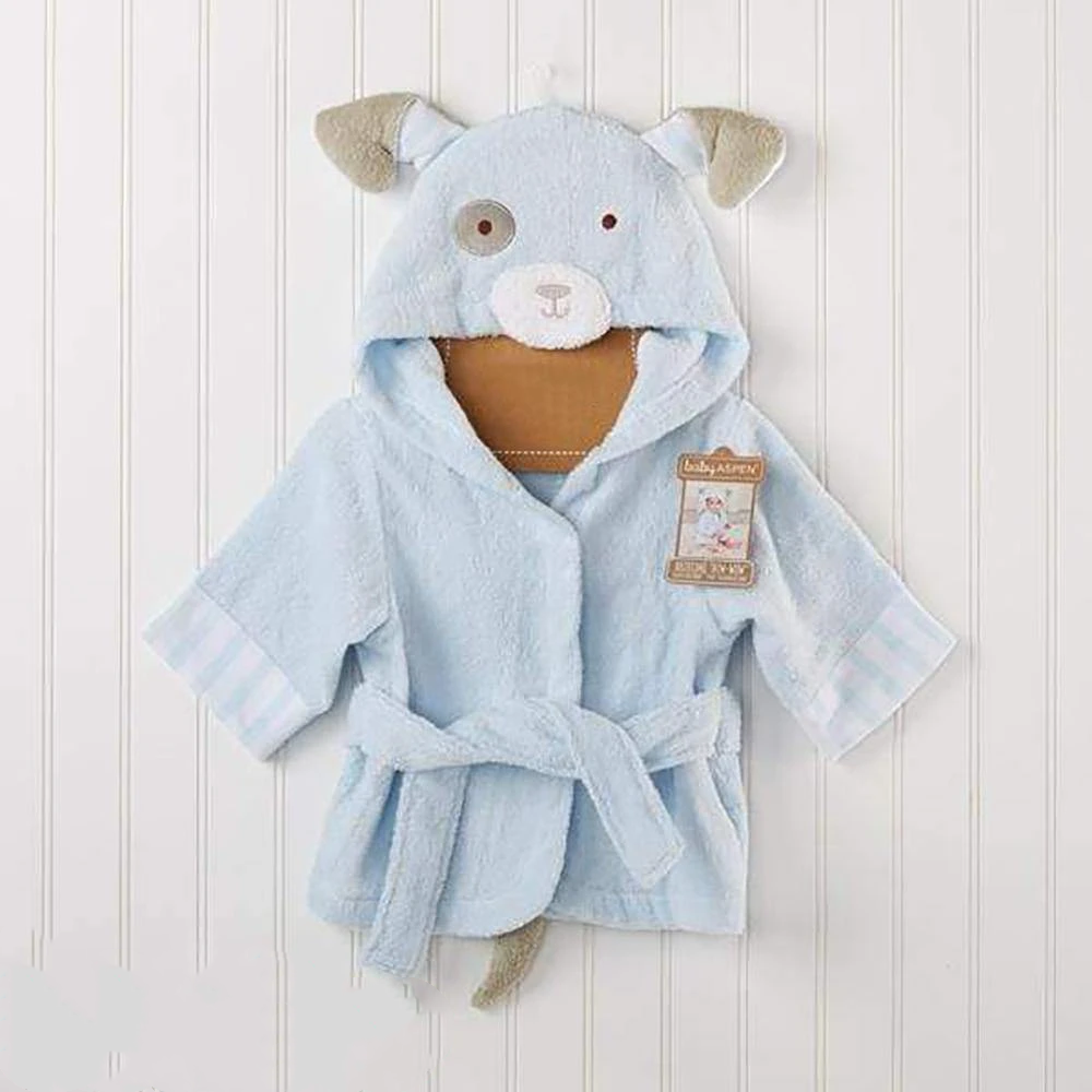 Peigne de bain en coton à capuche pour chiot bleu