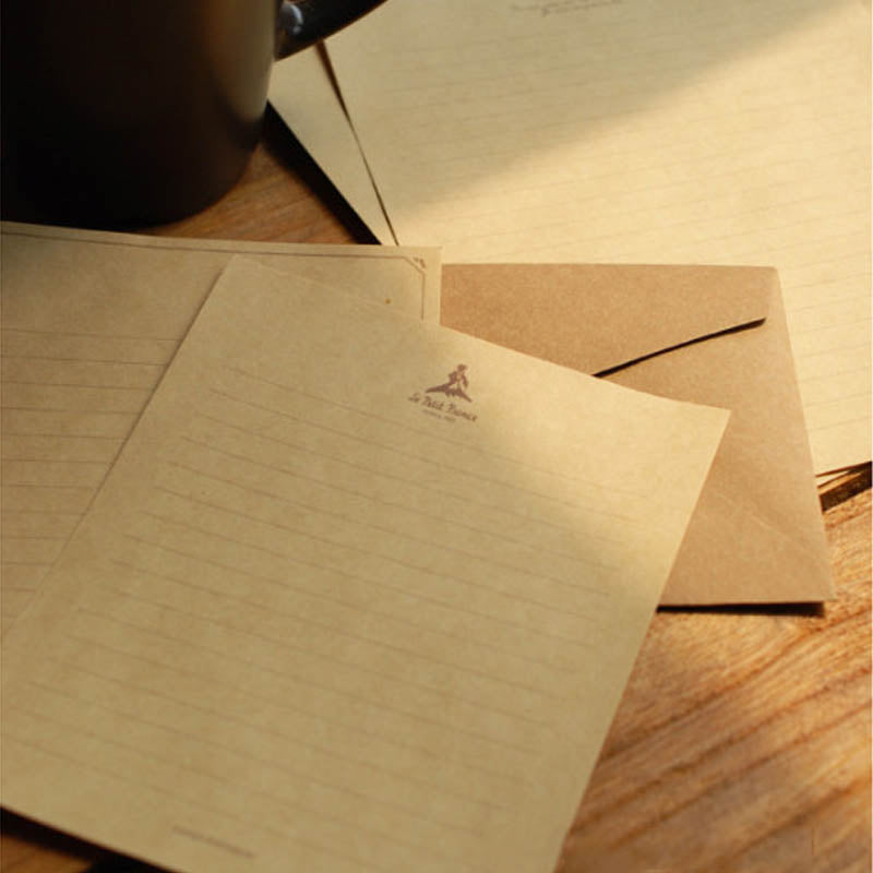 Ancien ensemble de papeterie en papier Kraft 10 feuilles plus 2 petites notes