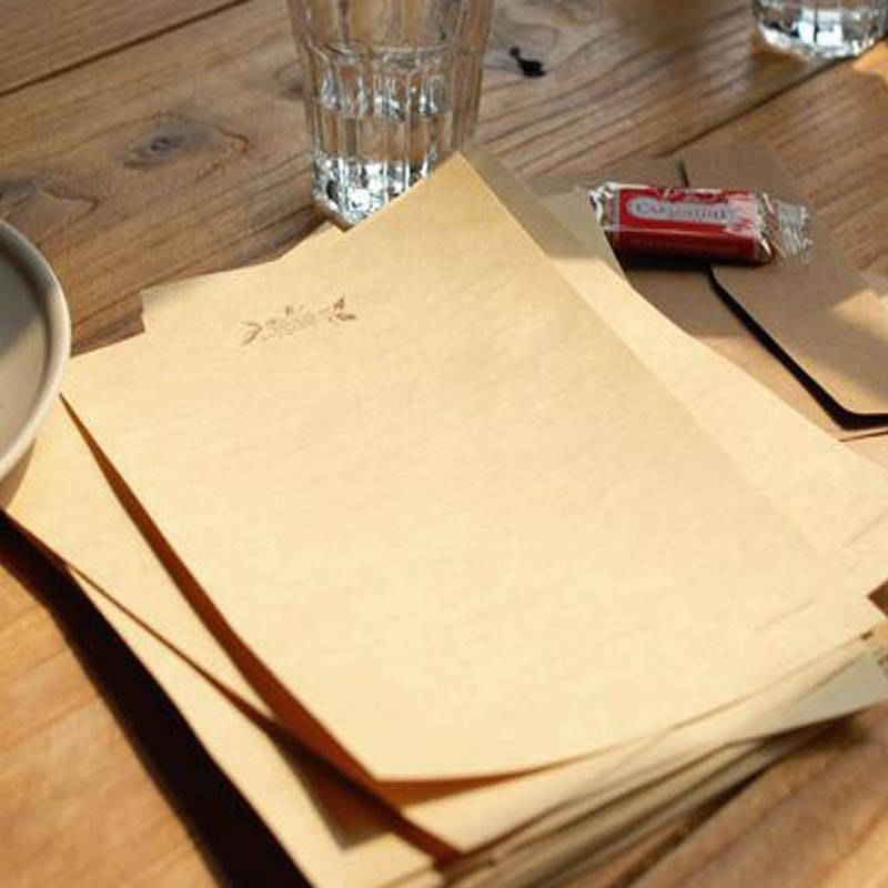 Ancien ensemble de papeterie en papier Kraft 10 feuilles plus 2 petites notes