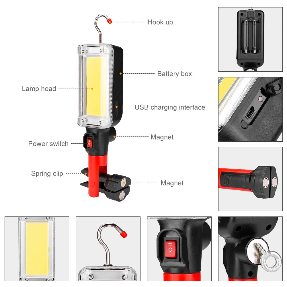 Lampe d'éclairage multifonction haute puissance avec crochet aimant