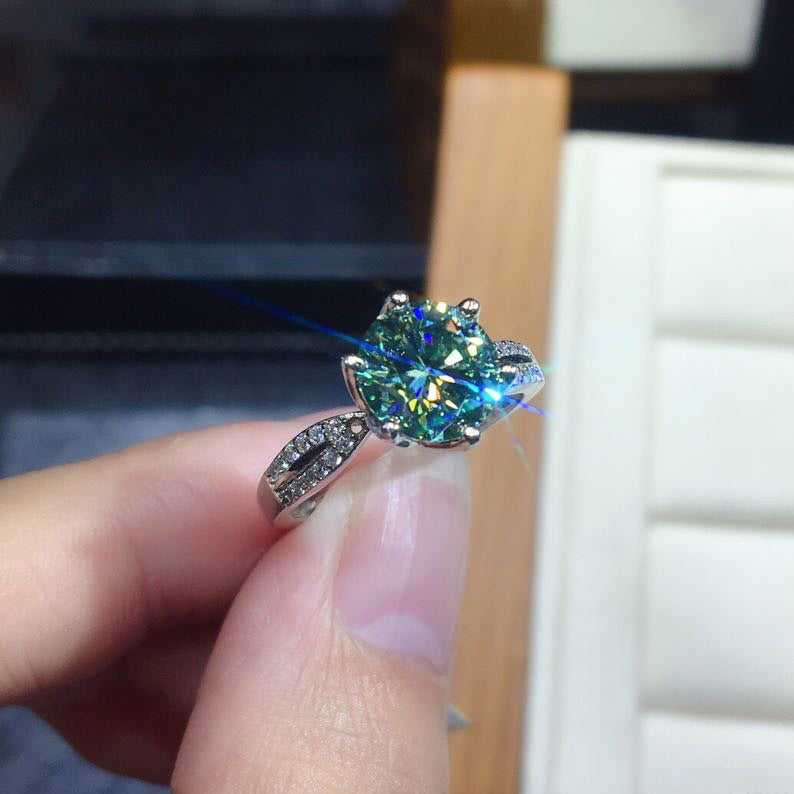 Black Angel Bleu Vert Moissanite Pierre Ajustable Anneau 925 Argent Bijoux pour femmes Weddi