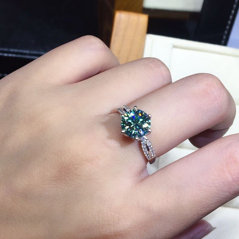 Black Angel Bleu Vert Moissanite Pierre Ajustable Anneau 925 Argent Bijoux pour femmes Weddi