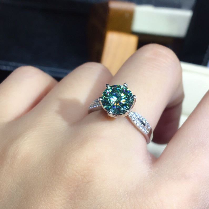 Black Angel Bleu Vert Moissanite Pierre Ajustable Anneau 925 Argent Bijoux pour femmes Weddi