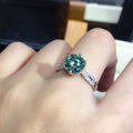 Black Angel Bleu Vert Moissanite Pierre Ajustable Anneau 925 Argent Bijoux pour femmes Weddi