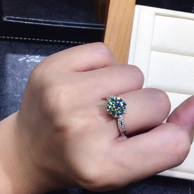 Black Angel Bleu Vert Moissanite Pierre Ajustable Anneau 925 Argent Bijoux pour femmes Weddi
