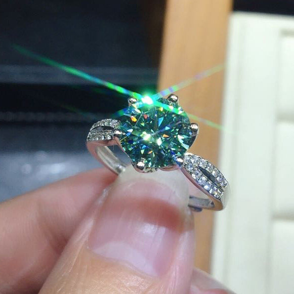 Black Angel Bleu Vert Moissanite Pierre Ajustable Anneau 925 Argent Bijoux pour femmes Weddi