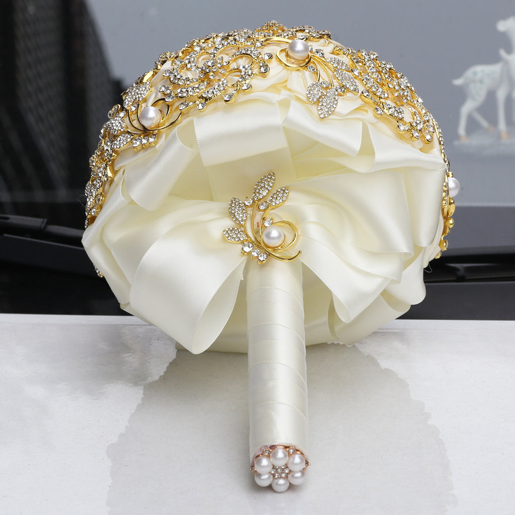 Bouquet de mariée en diamant complet doré