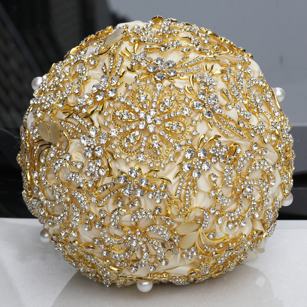 Bouquet de mariée en diamant complet doré