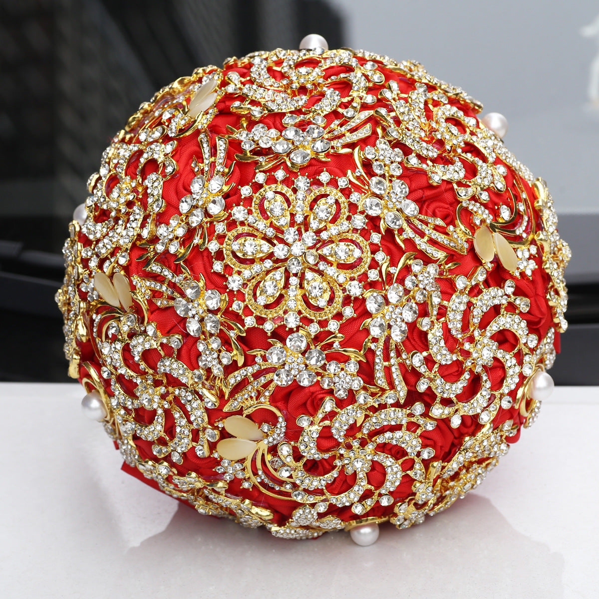 Bouquet de mariée en diamant complet doré