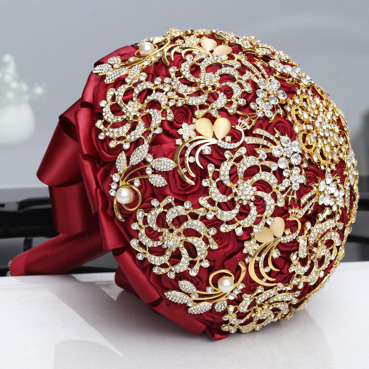 Bouquet de mariée en diamant complet doré