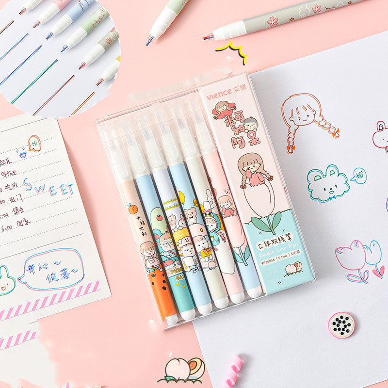 Stylo de marqueur à 6 couleurs à double tête