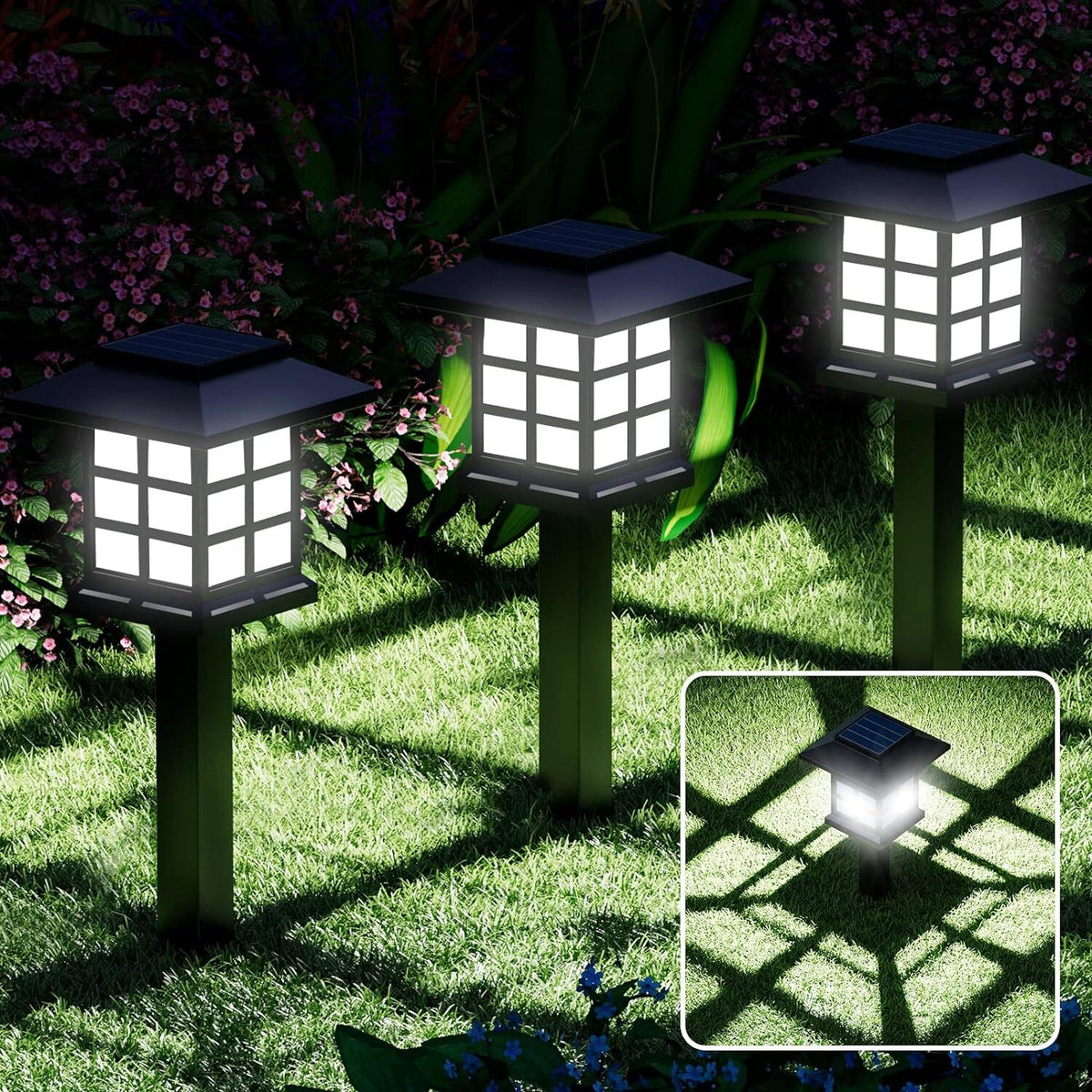 12x LED Solar Power Garden lumières Stake post paysage chemin pelouse lampe extérieur