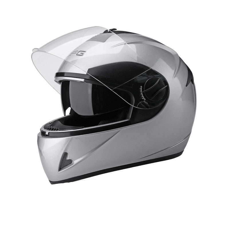 Casque de voiture de batterie Gray Homme Anti-Fog Quatre saisons Casque plein visage