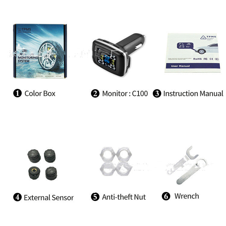 Système de surveillance de la pression des pneus Capteurs Cigarette Lighter USB port Auto Security Alarm Sys