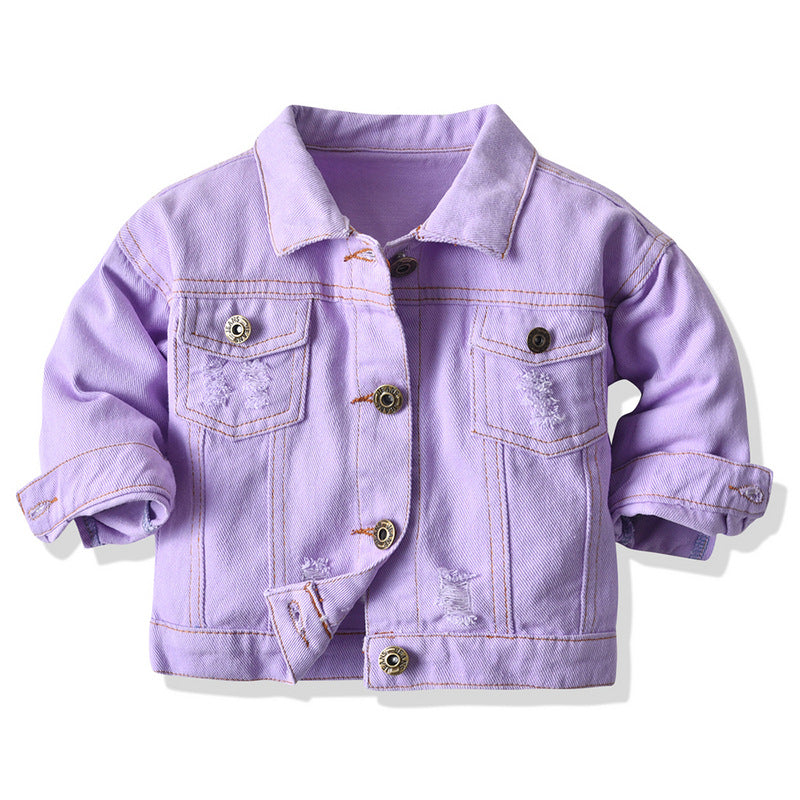 Veste de denim multicolore avec lapelles et manches longues