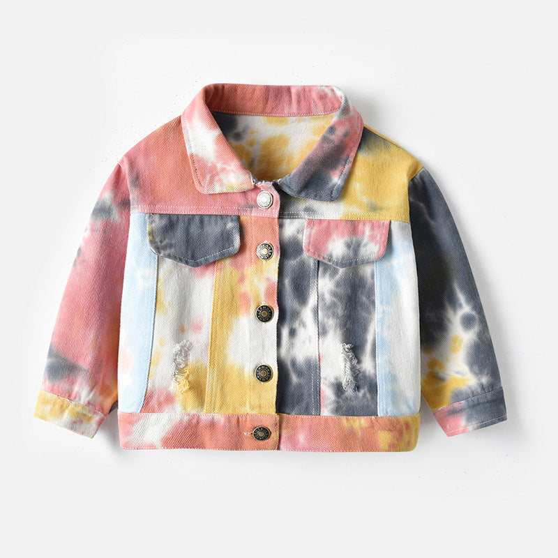 Veste de denim multicolore avec lapelles et manches longues