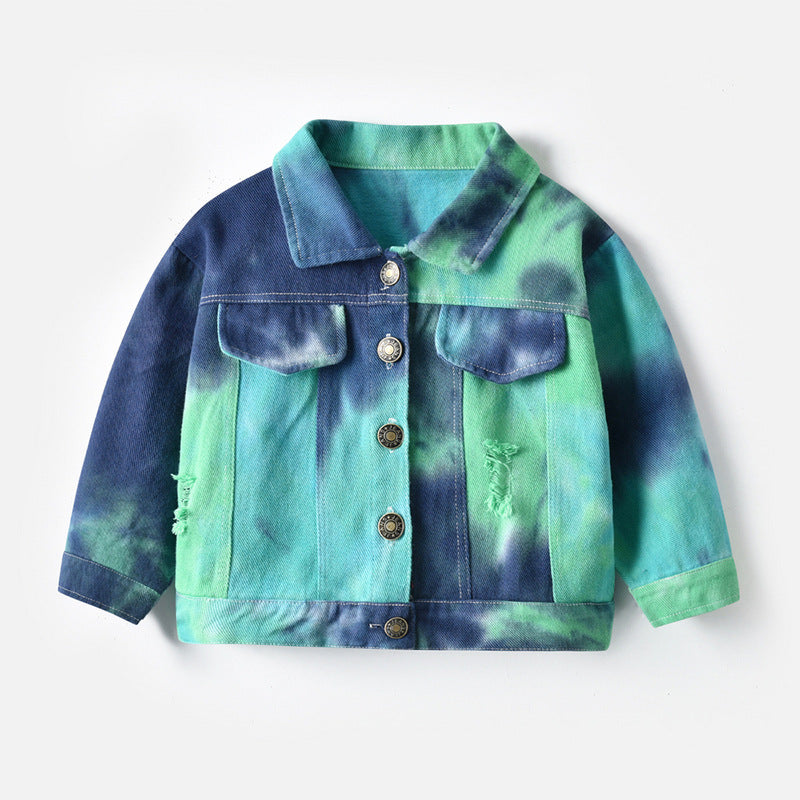 Veste de denim multicolore avec lapelles et manches longues
