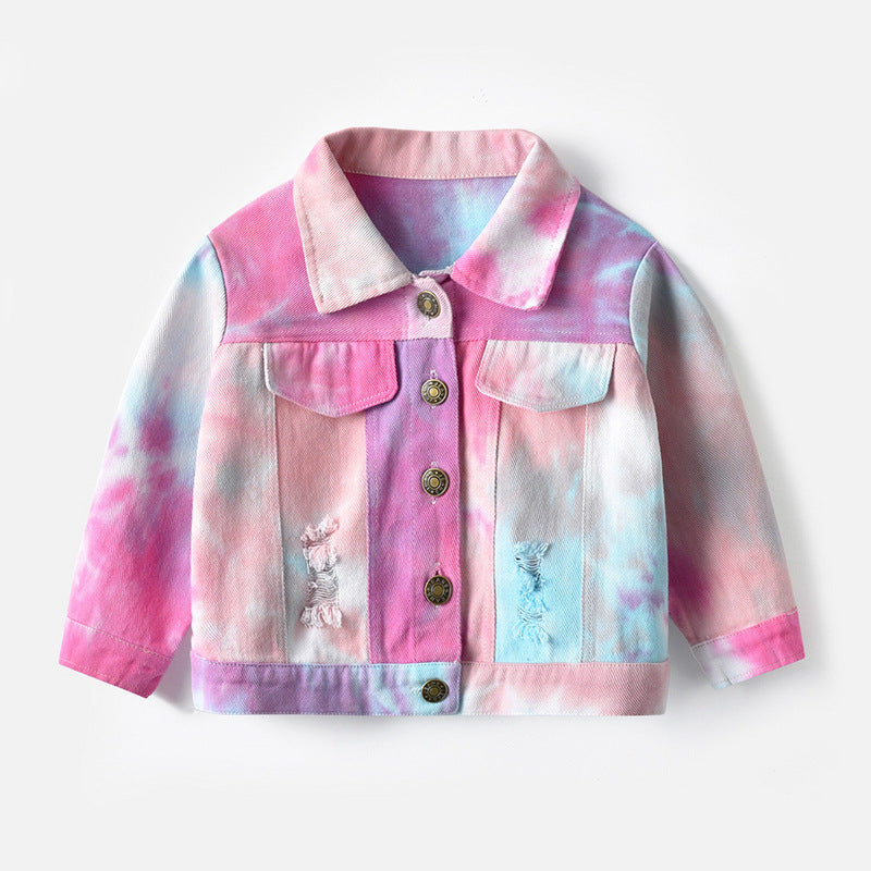 Veste de denim multicolore avec lapelles et manches longues