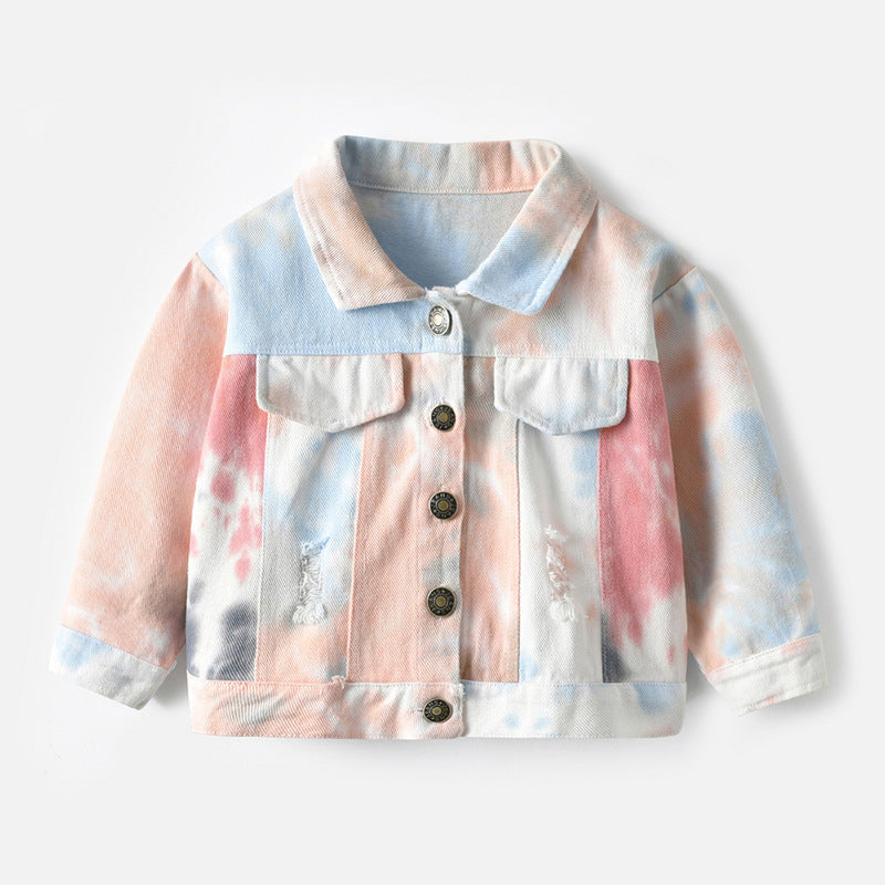 Veste de denim multicolore avec lapelles et manches longues
