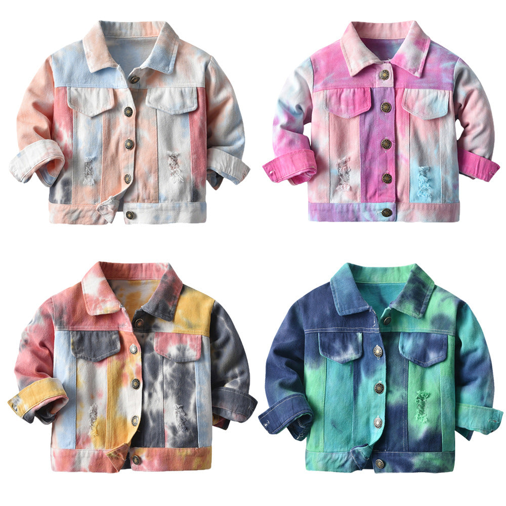 Veste de denim multicolore avec lapelles et manches longues