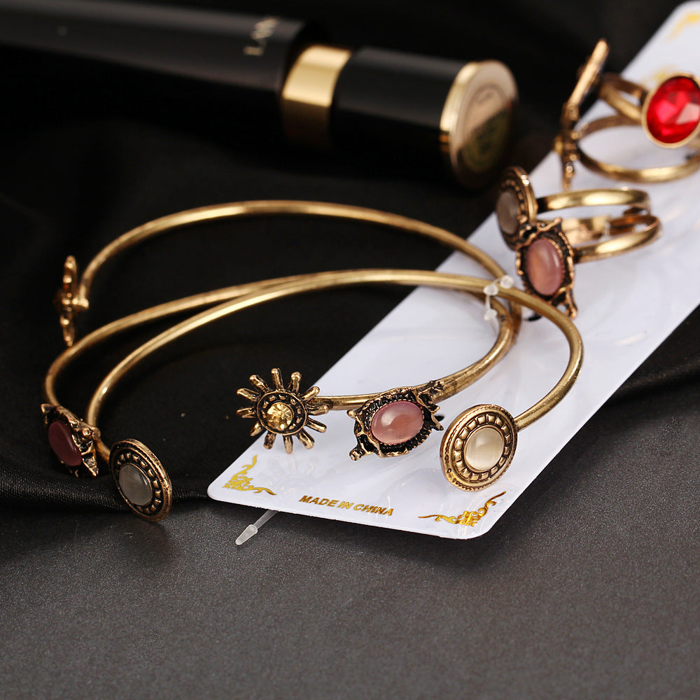 Creative Vintage Flower Joint Ring Ensemble de bracelet ouvert