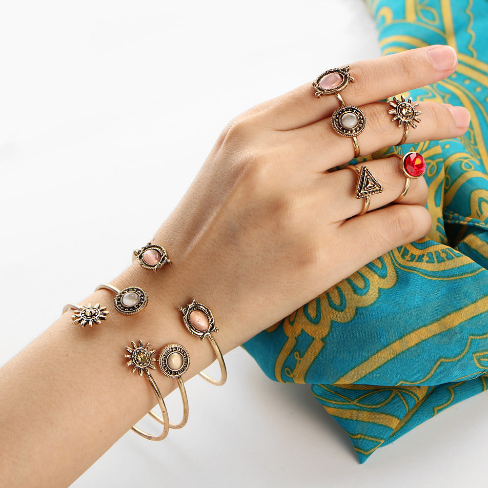 Creative Vintage Flower Joint Ring Ensemble de bracelet ouvert