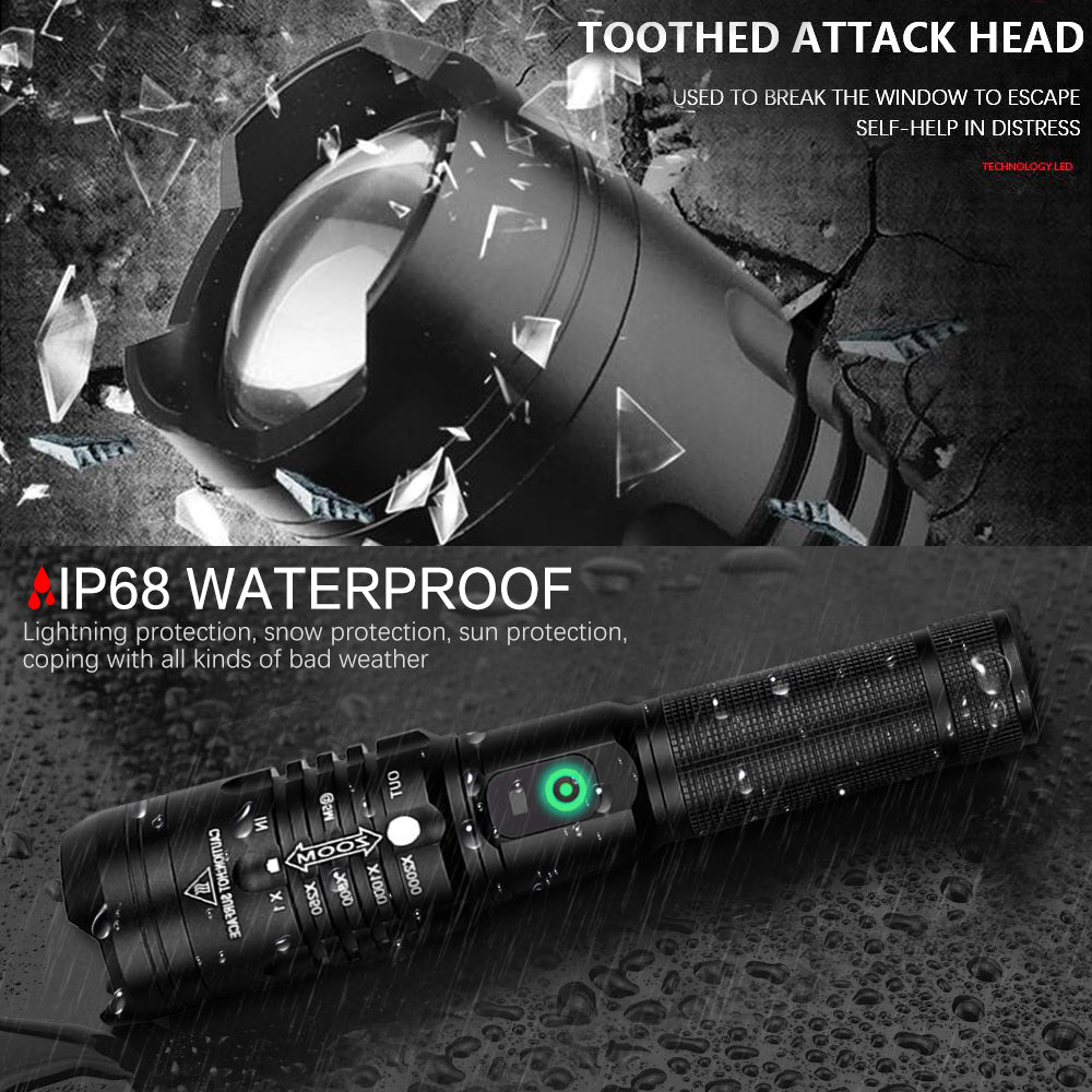 Lampe de poche super lumineuse Zoomable USB rechargeable électrique Torche 5 modes Torche extérieure Fis