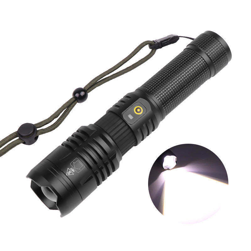 Lampe de poche super lumineuse Zoomable USB rechargeable électrique Torche 5 modes Torche extérieure Fis