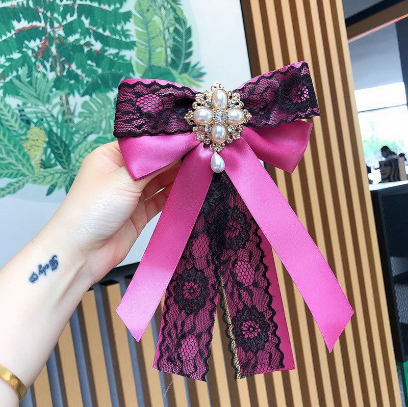 Dentelle Big Bow Strass Pearl Streamer Brooch