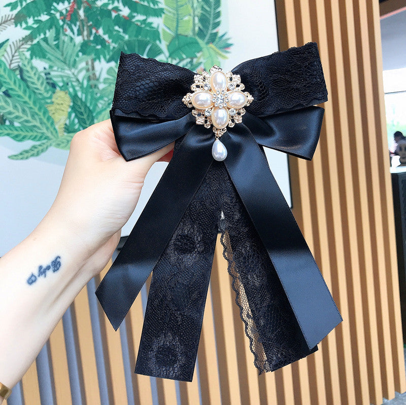 Dentelle Big Bow Strass Pearl Streamer Brooch