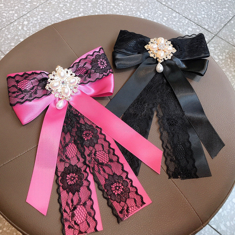Dentelle Big Bow Strass Pearl Streamer Brooch