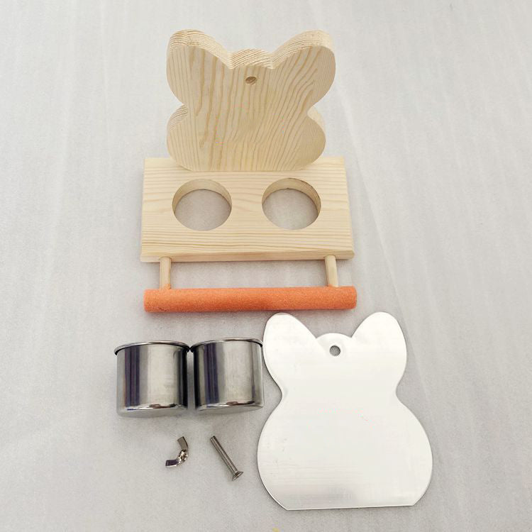 Puzzle de perroquet Jouet d'oiseau Grinding Claw Stand Acier inoxydable Food Cup Miroir
