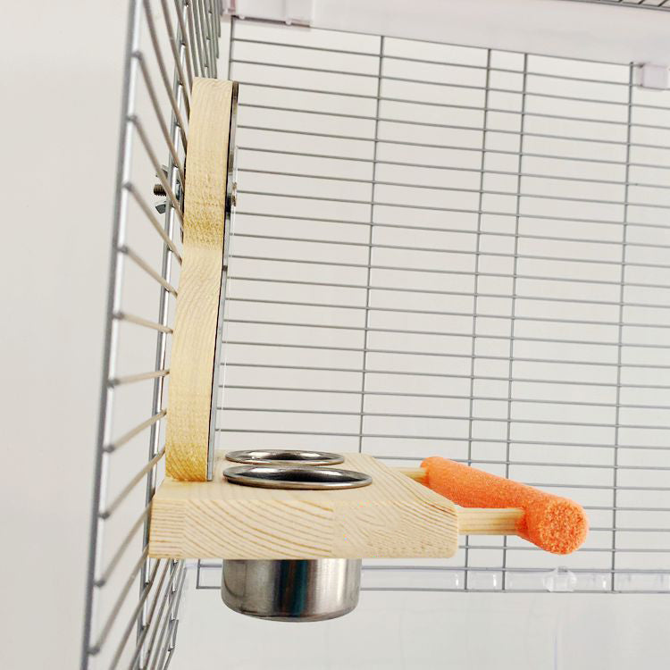 Puzzle de perroquet Jouet d'oiseau Grinding Claw Stand Acier inoxydable Food Cup Miroir