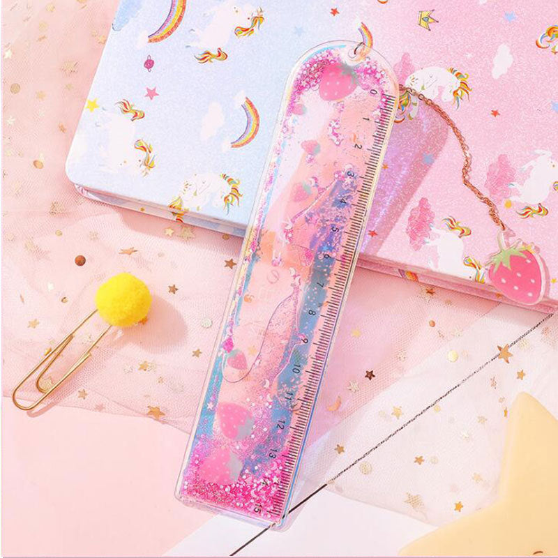 Quicksand dans l'huile Signet Ruler Cute Laser Girl Heart Ruler Creative Multifonctionnel
