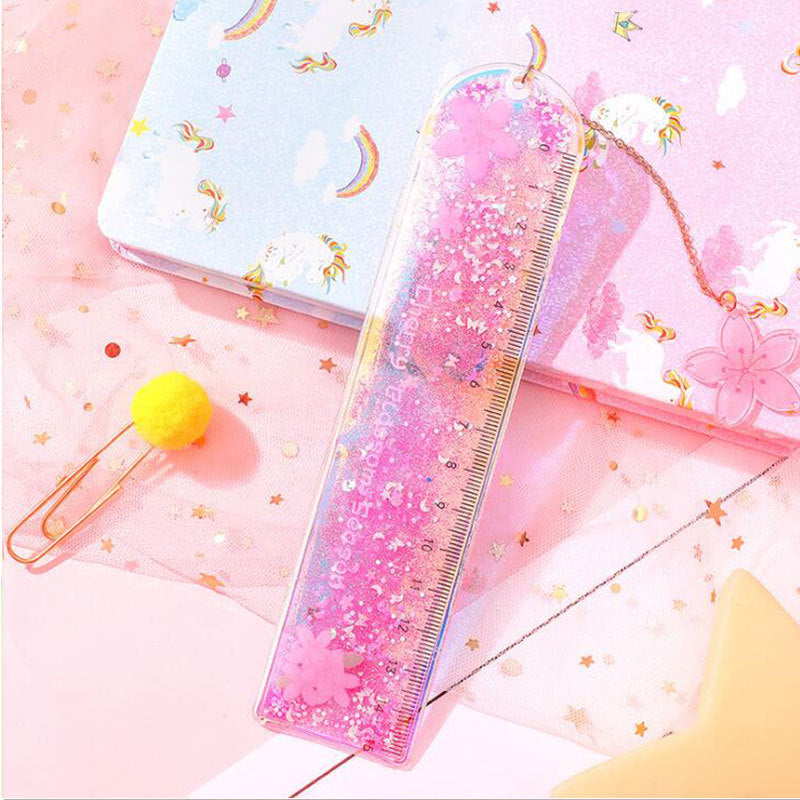 Quicksand dans l'huile Signet Ruler Cute Laser Girl Heart Ruler Creative Multifonctionnel