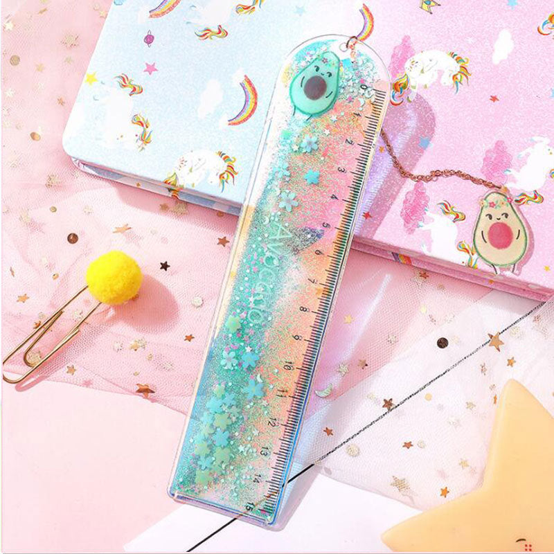 Quicksand dans l'huile Signet Ruler Cute Laser Girl Heart Ruler Creative Multifonctionnel