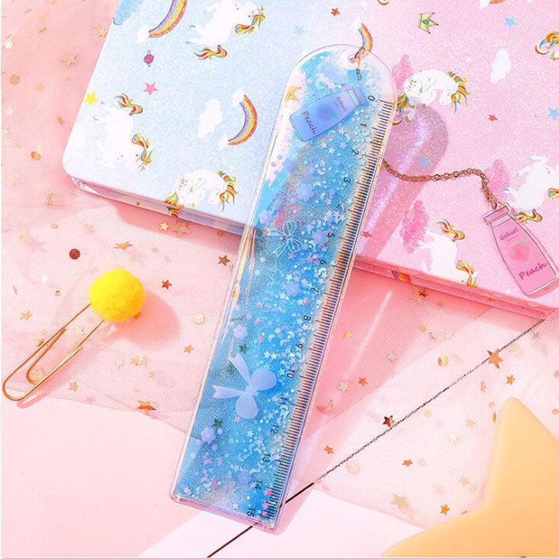 Quicksand dans l'huile Signet Ruler Cute Laser Girl Heart Ruler Creative Multifonctionnel