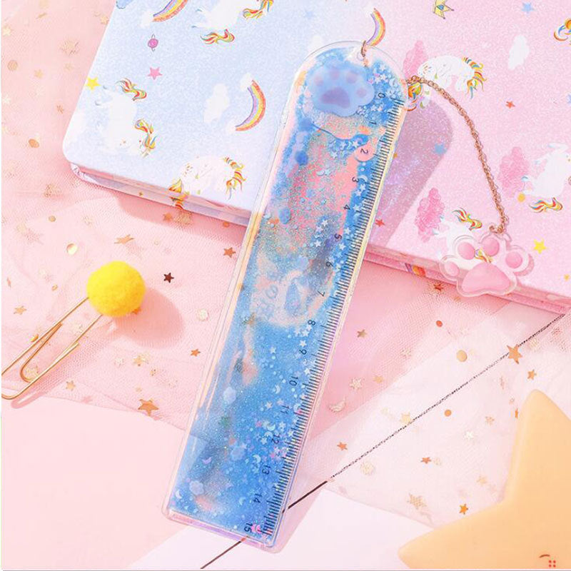 Quicksand dans l'huile Signet Ruler Cute Laser Girl Heart Ruler Creative Multifonctionnel